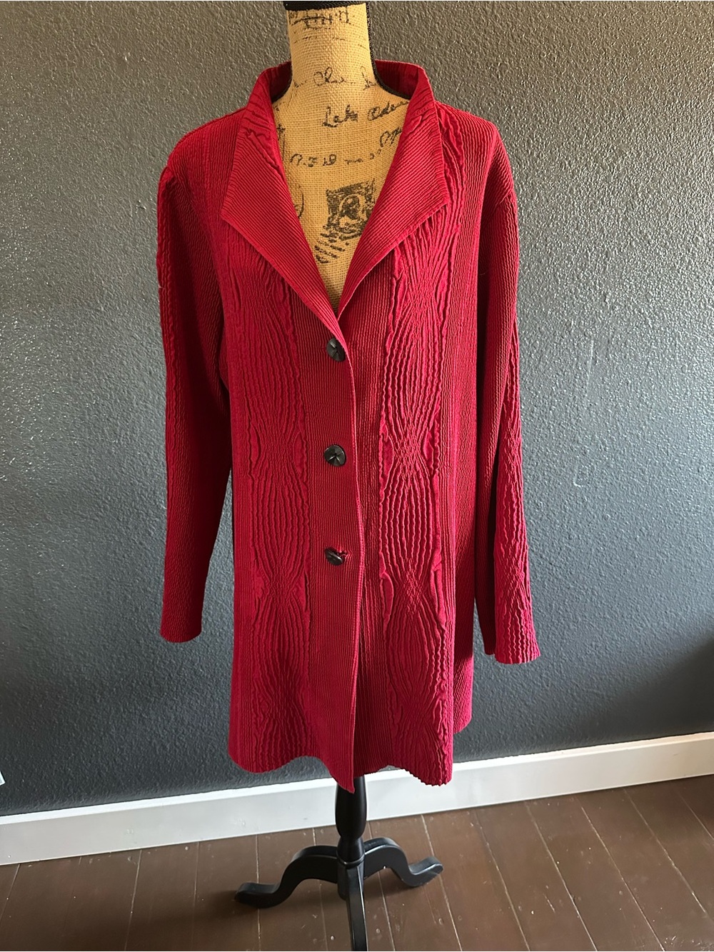 Flair Red Textured Long Sweater Jacket Cardigan – Size XL